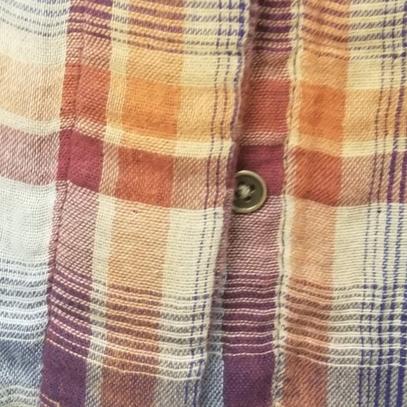 Anthropologie Cloth & Stone Plaid Split Back Long Sleeve Button Down Top Medium - Picture 8 of 11